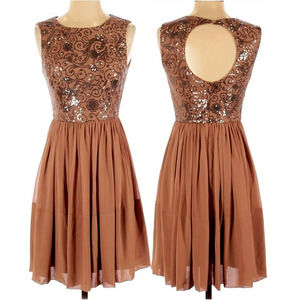 Max And Cleo Women's Dark Champagne Sequin Embellished Dress Size 10